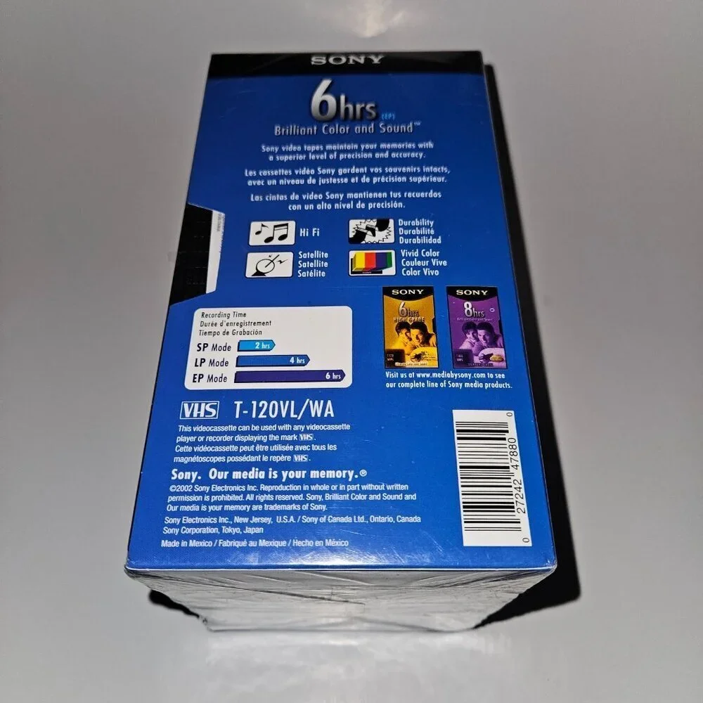 NOS Sony 5-Pack Blank VHS Tape Lot 6 Hours T-120 FACTORY SEALED